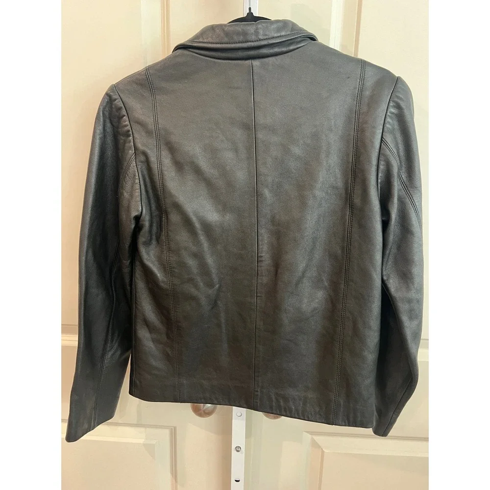 Vintage Coach 100% Leather Jacket Women's XS Black Zip Front Minimalist 90s Y2K